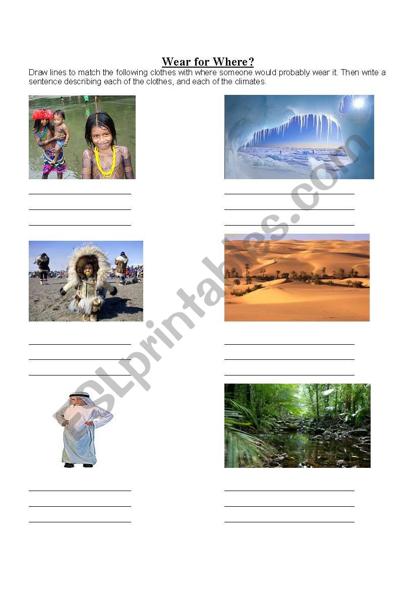 Wear for Where? worksheet