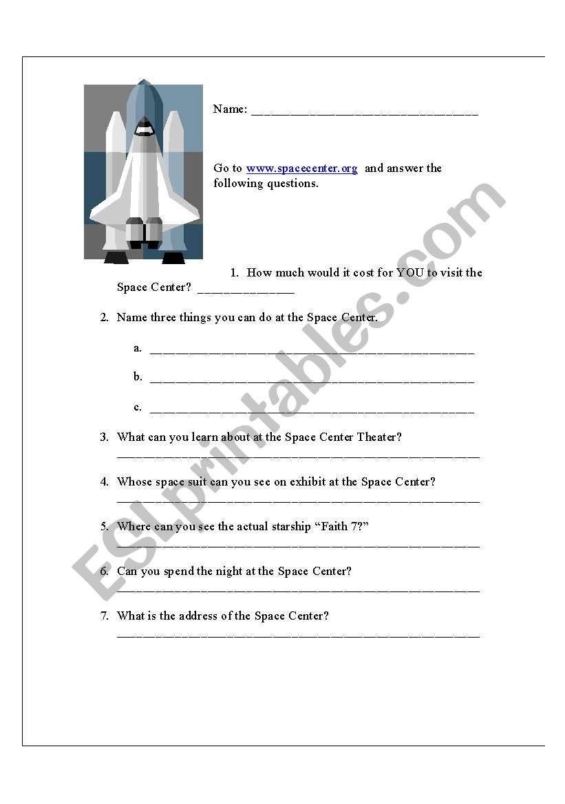 Space Center webquest worksheet