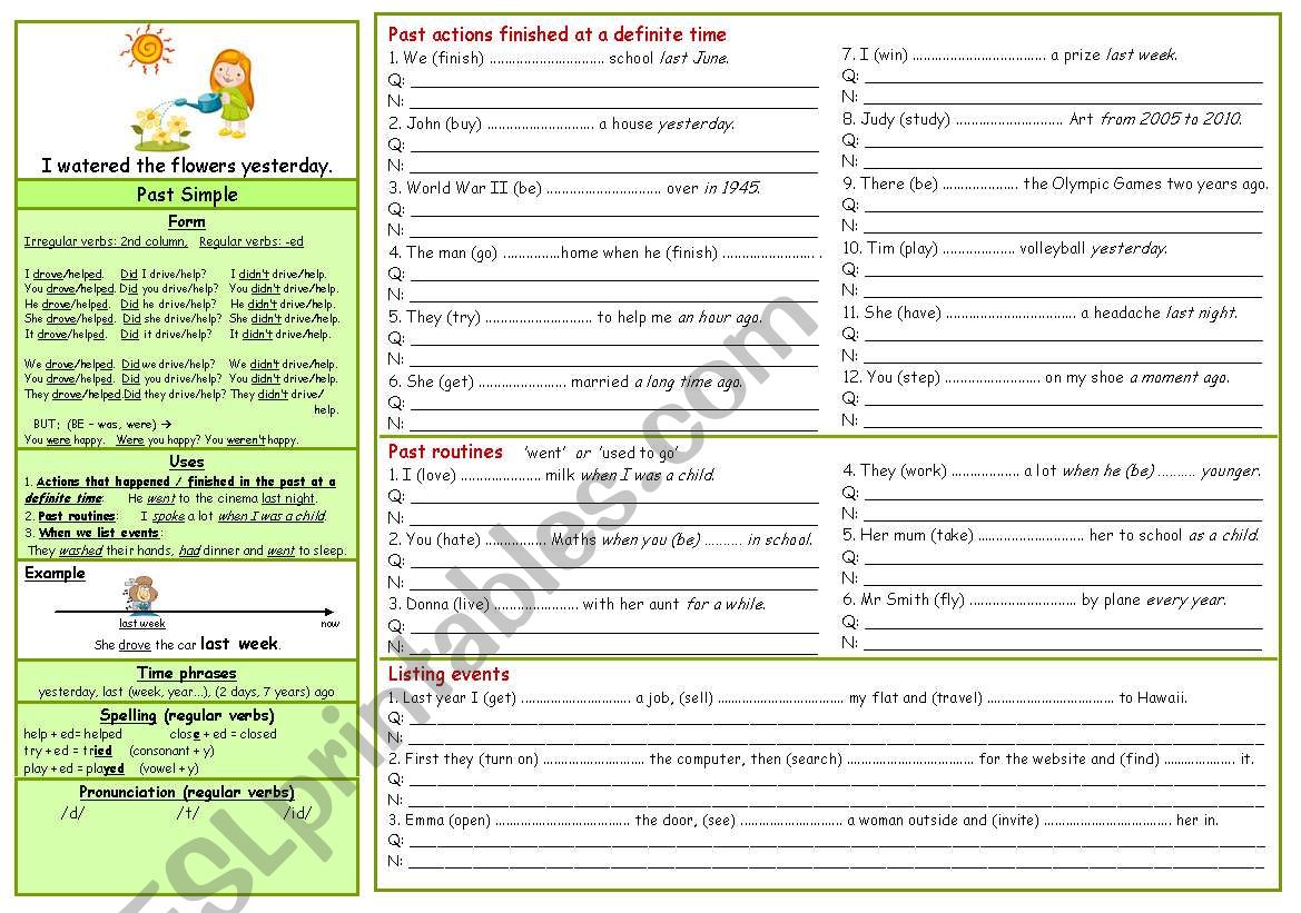 Tenses (2) - Past Simple - all about it (B&W), fully editable