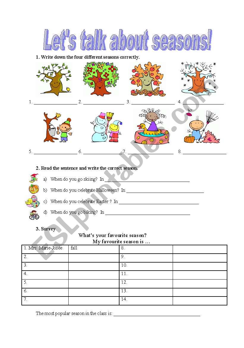 Lets talk about seasons worksheet