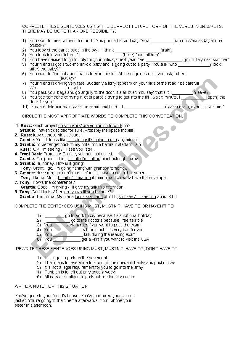 Modal vebas and future forms worksheet