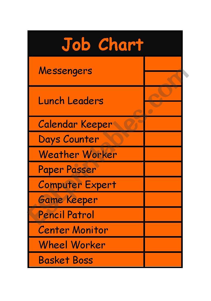 Job Chart For Elementary Students