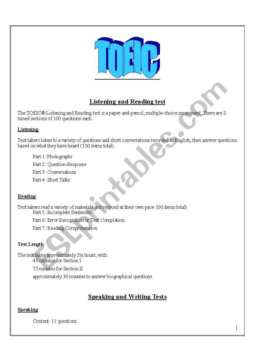 TOEIC worksheet