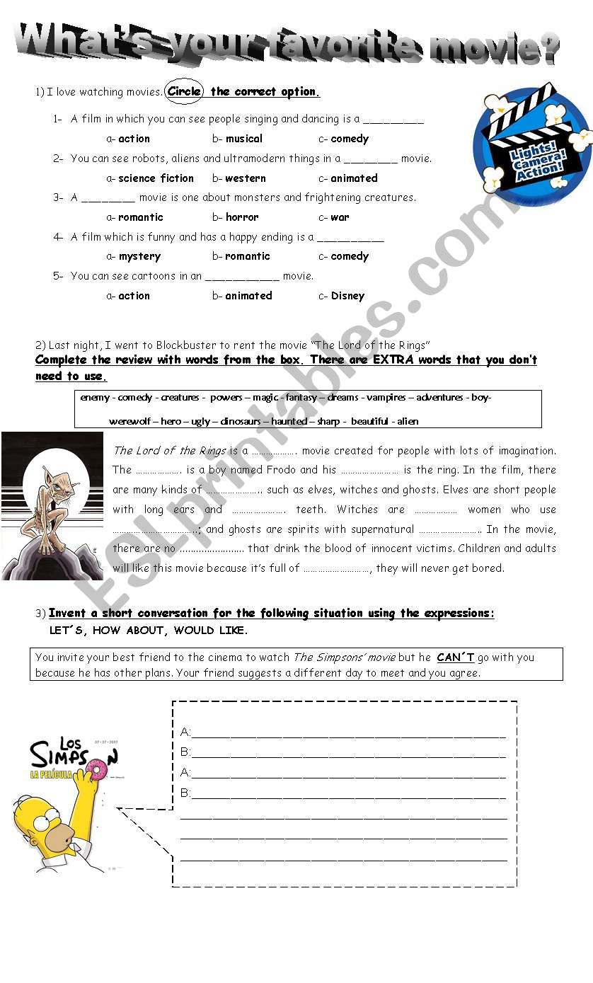 lights, camera, action! worksheet