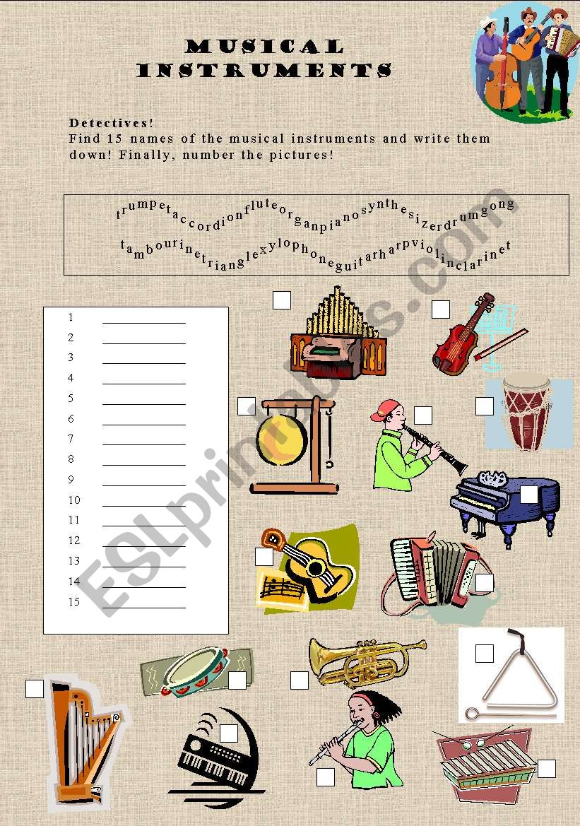 MUSICAL INSTRUMENTS worksheet