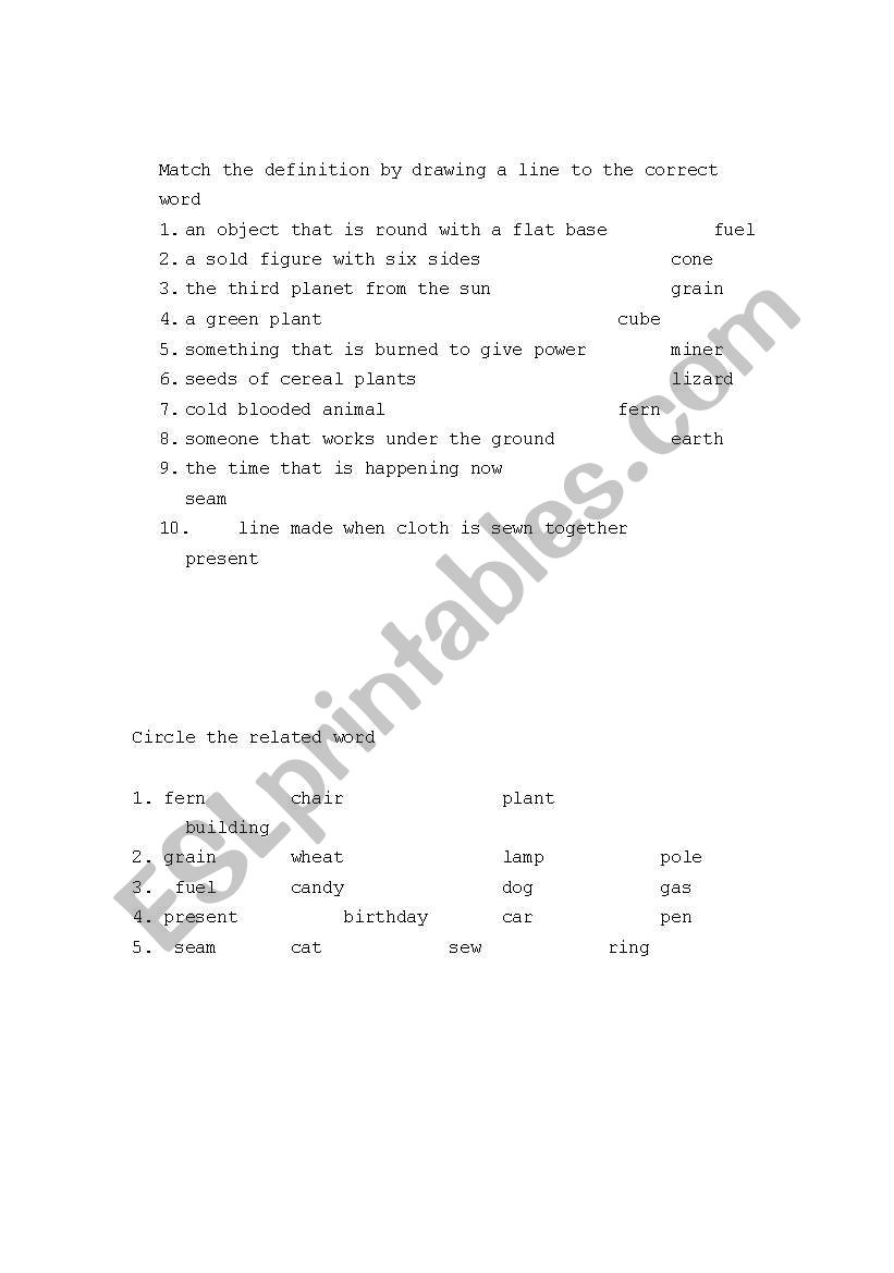 vocabulary  worksheet