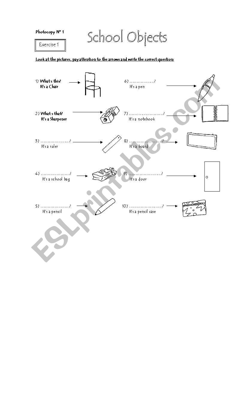 School Objects worksheet