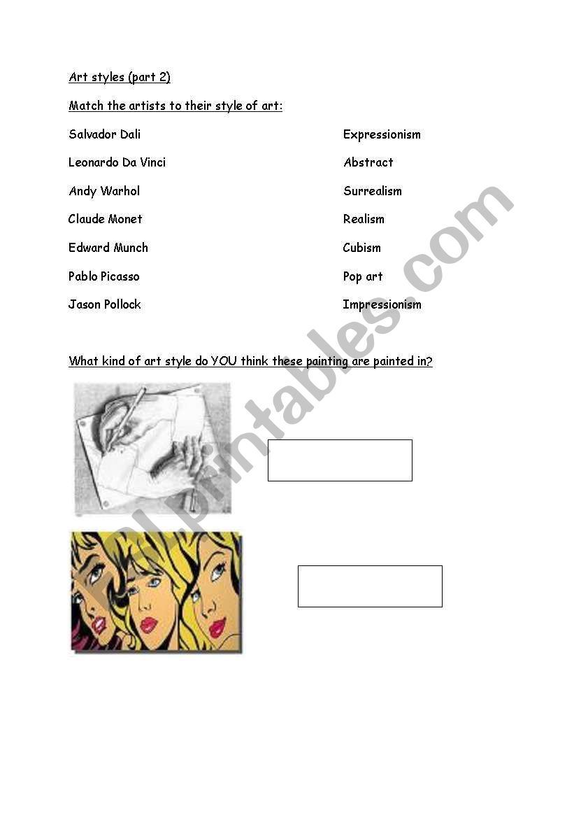 Art styles (part 2) worksheet