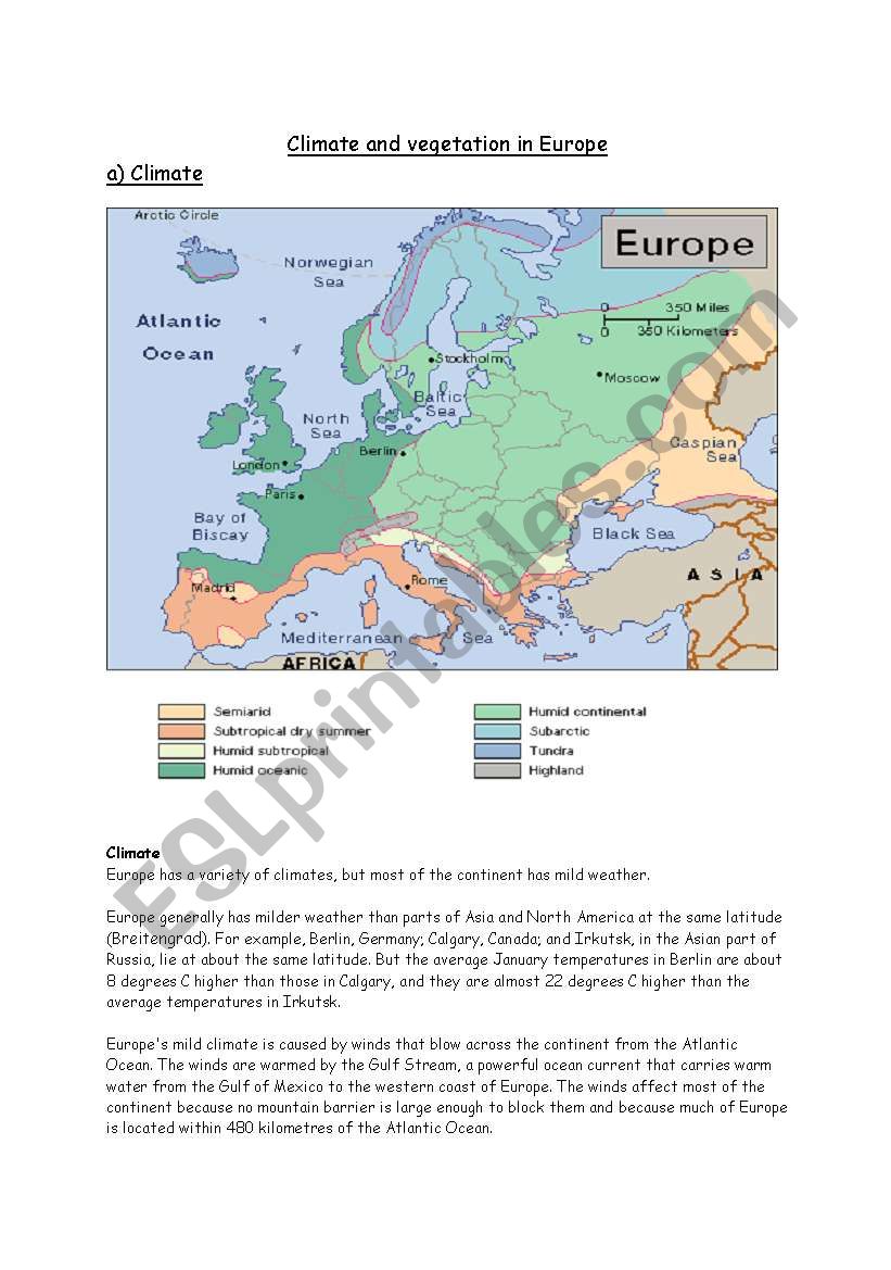 Climate in Europe worksheet