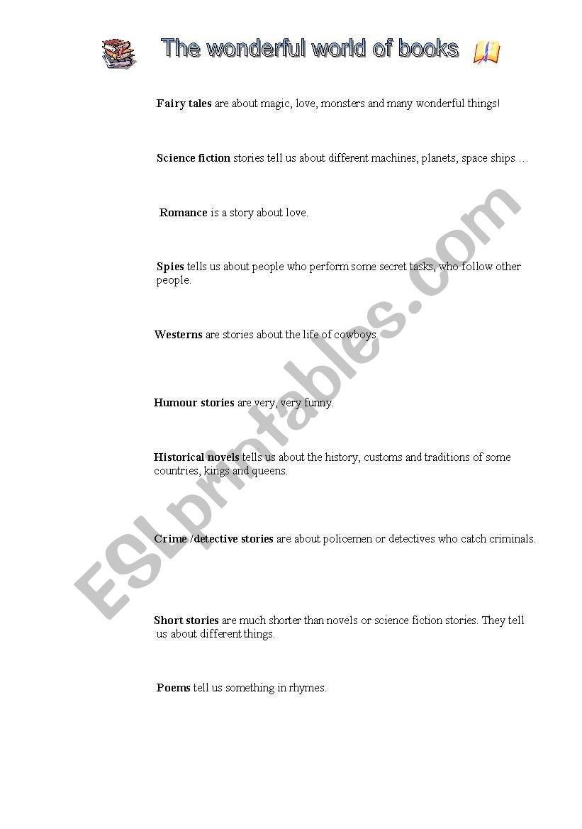 The wonderful world of books worksheet