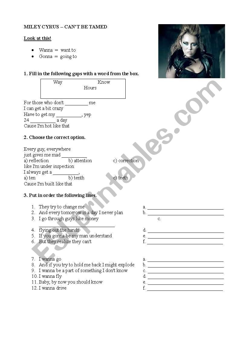 Song Cant Be Tamed worksheet