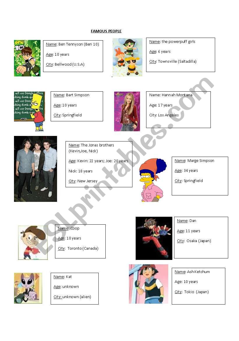 famous people worksheet