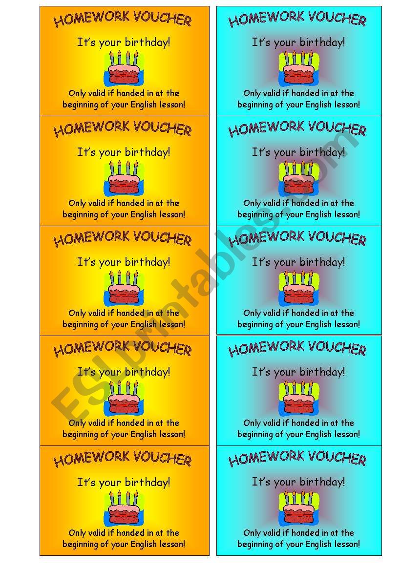 homework voucher (2 of 2) worksheet