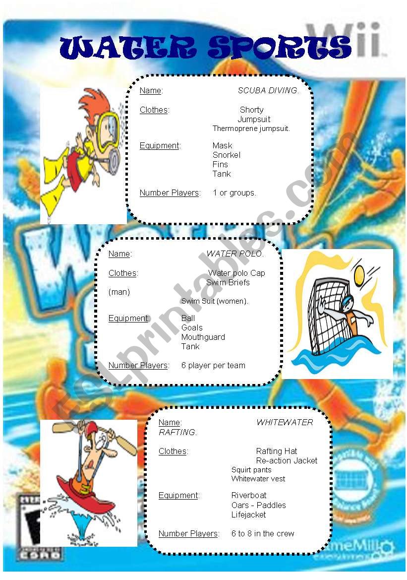 water sports worksheet