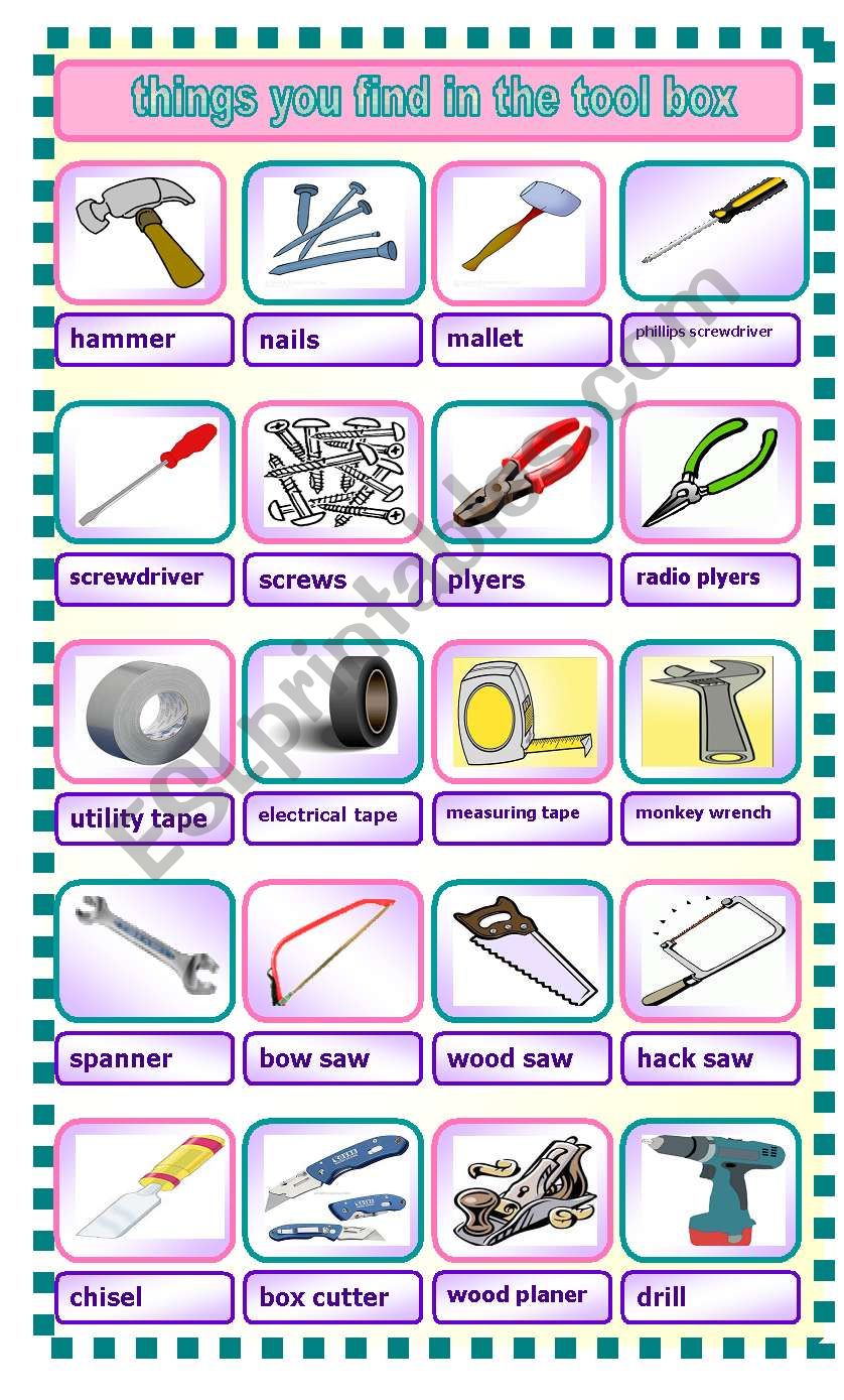 Things you find in a tool box worksheet