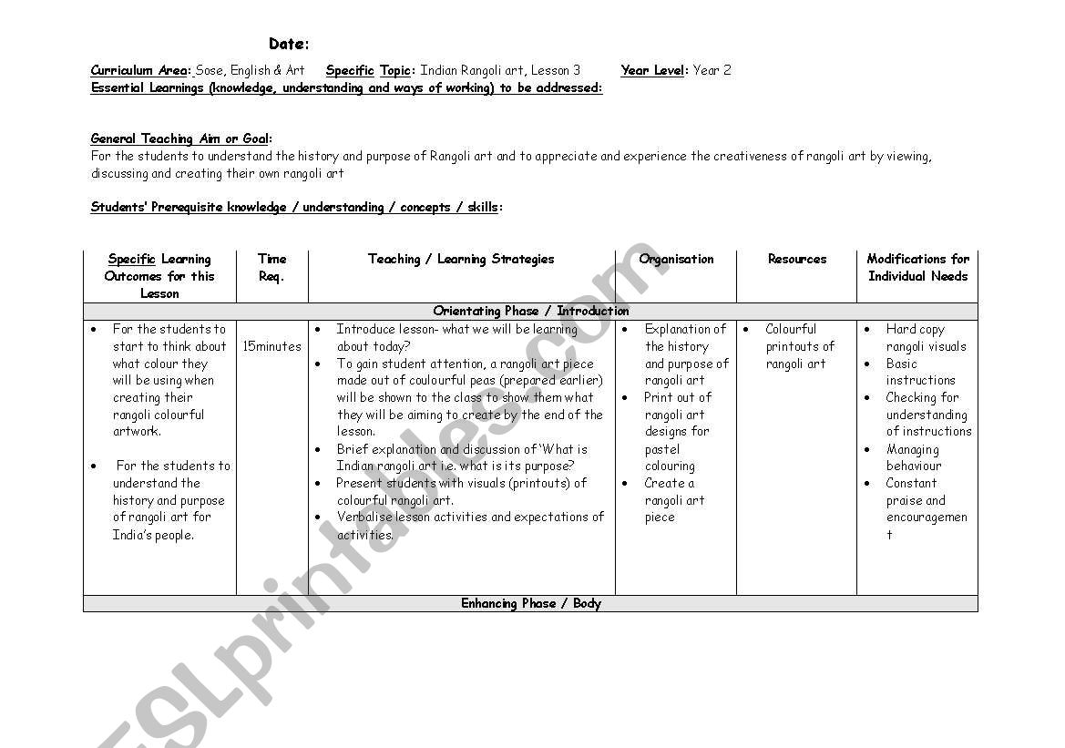 India - making rangoli worksheet