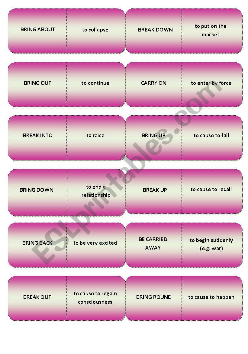 Phrasal Verbs Dominoes - bring, break, carry