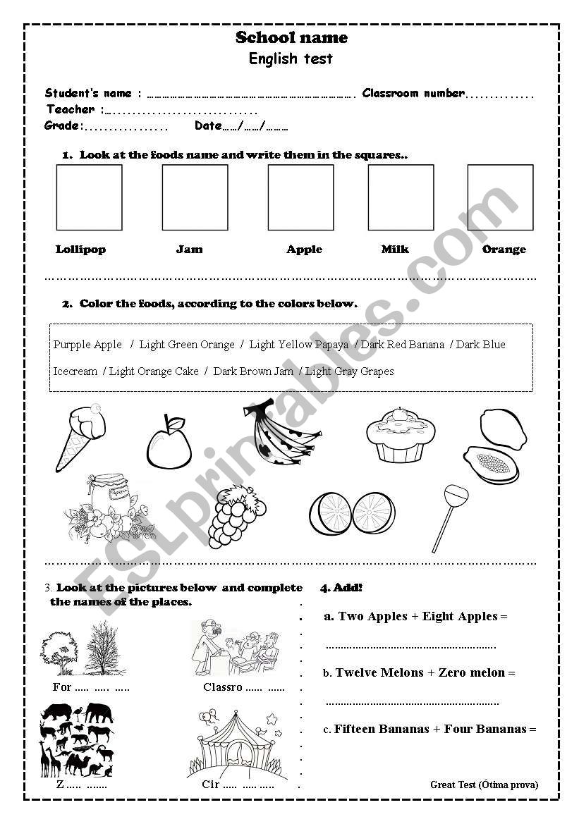 English test 3 worksheet