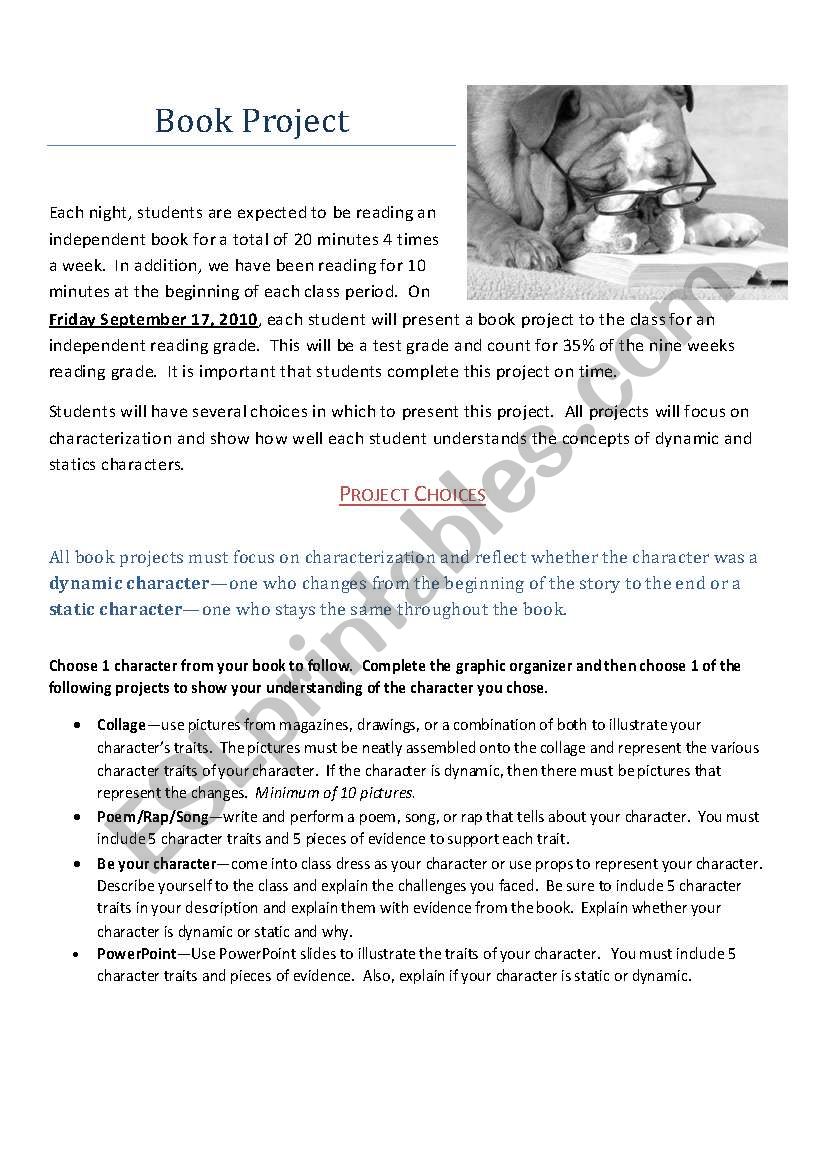 Book Project Guidelines worksheet