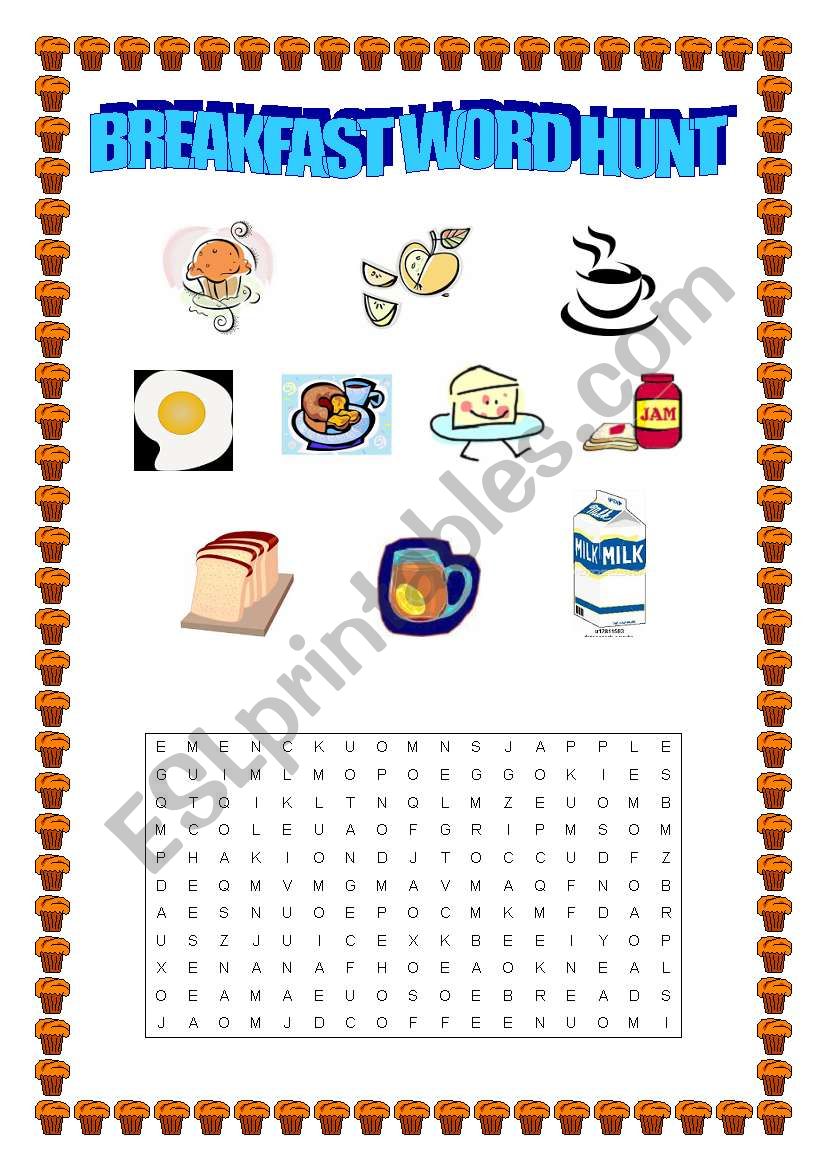 Breakfast Word Hunt worksheet