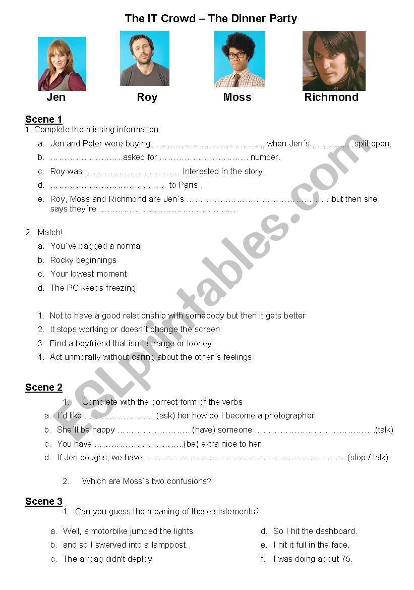 The IT crowd dinner party worksheet