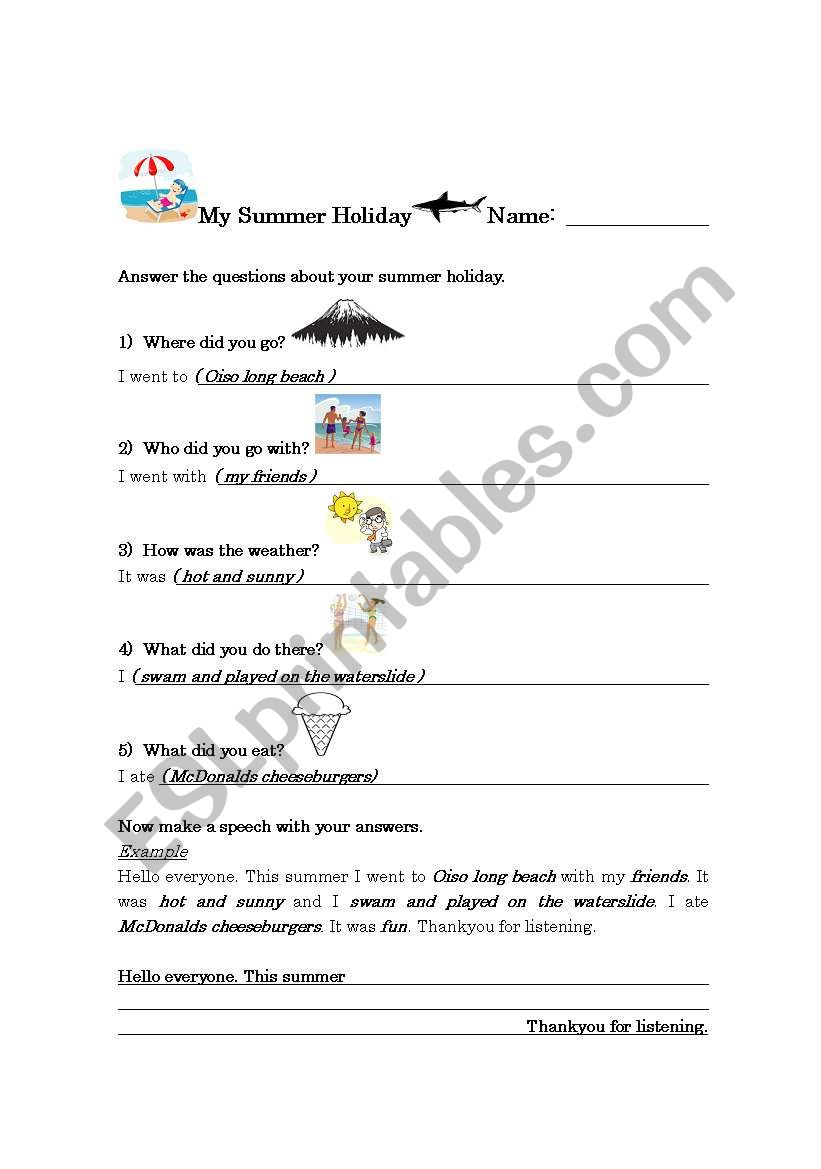 my summer holiday worksheet