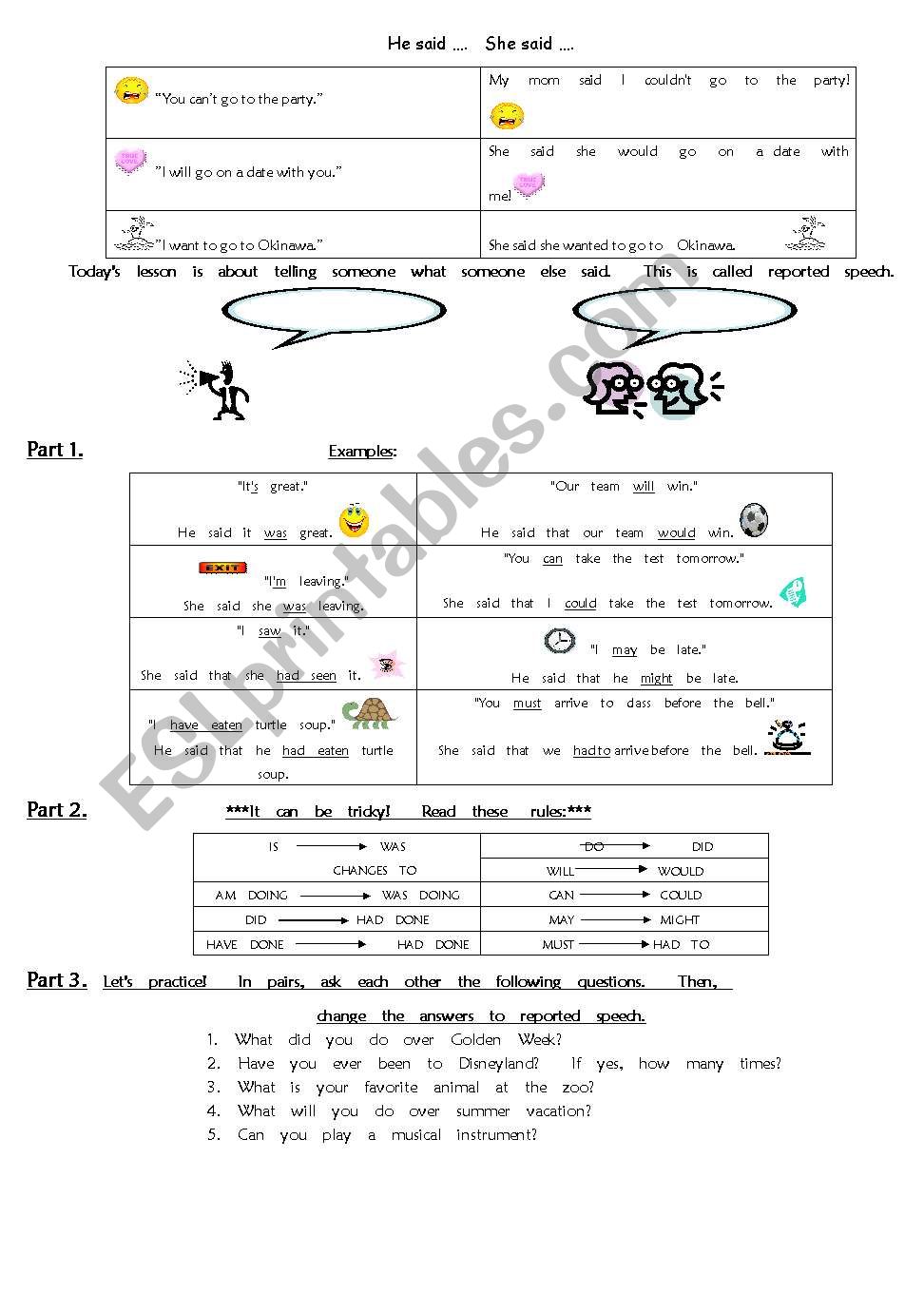 Reported Speech  worksheet