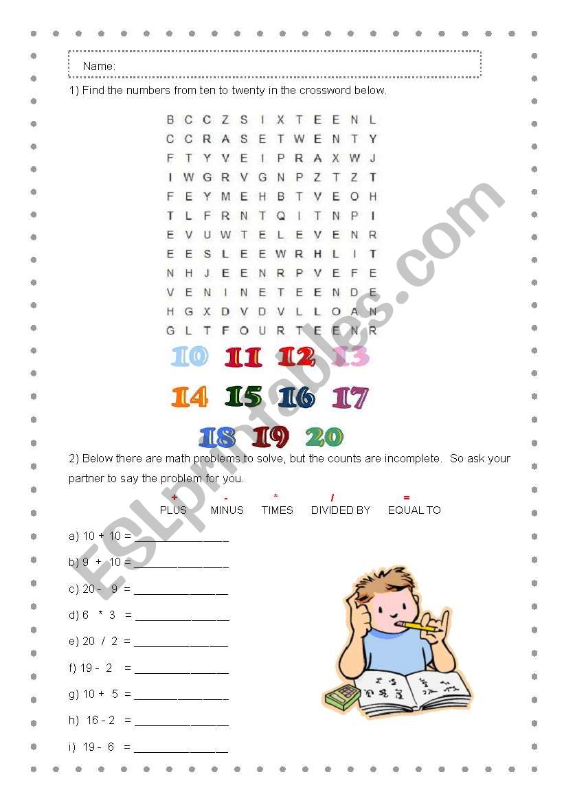 Numbers from 10 to 20 worksheet