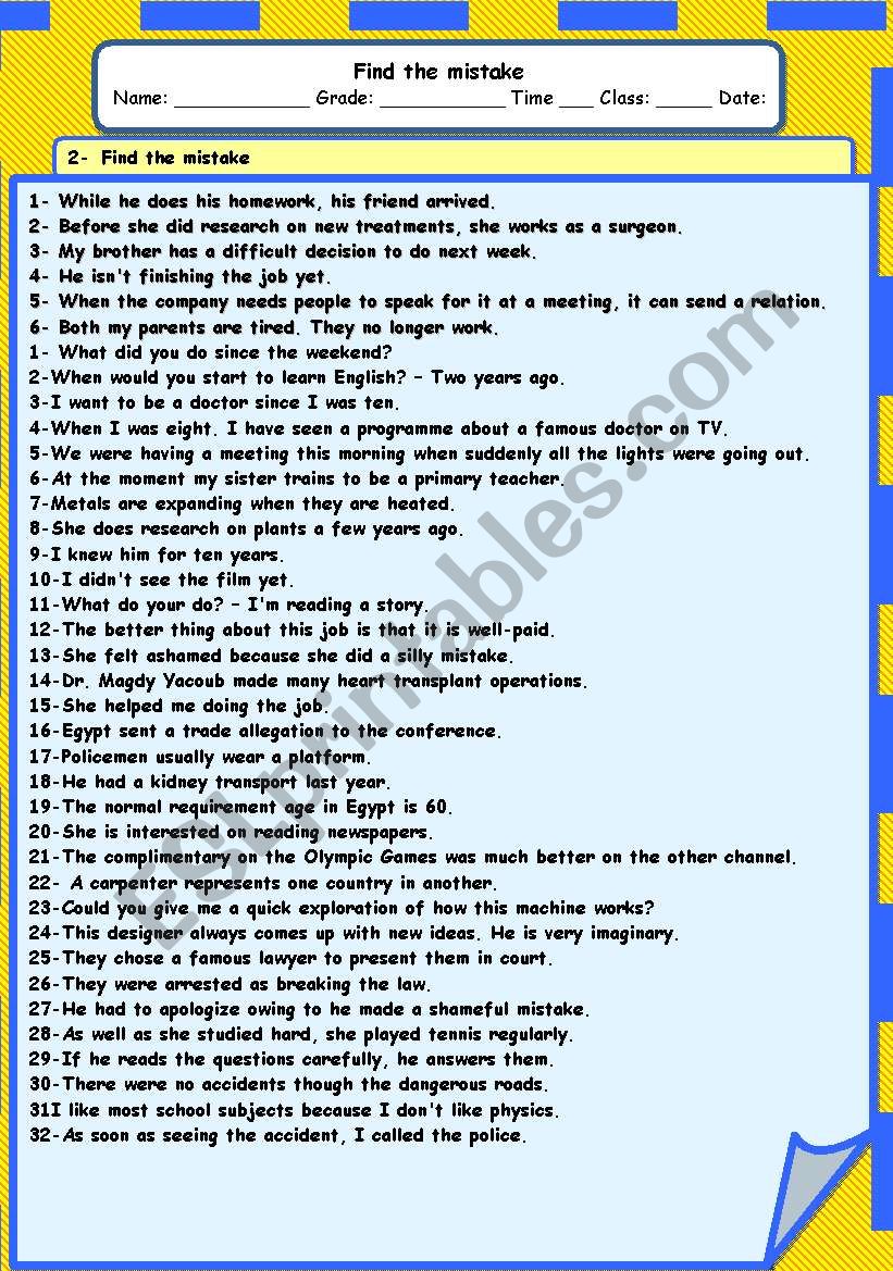 100-sentences-of-find-the-mistake-series-esl-worksheet-by-adel-a