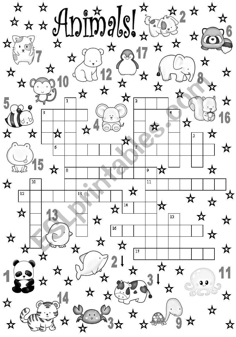crossword. animals worksheet