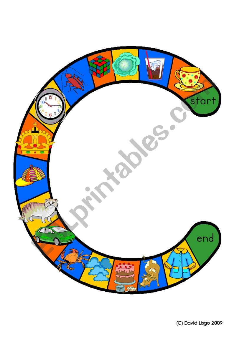 New Alphabet Tracks: letter c in full color, black and white and blank.