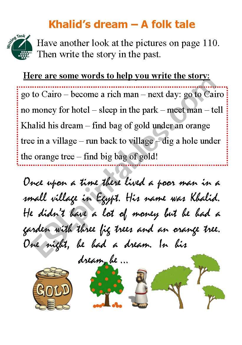 Khalid´s dream - writing a story in past tense - ESL worksheet by