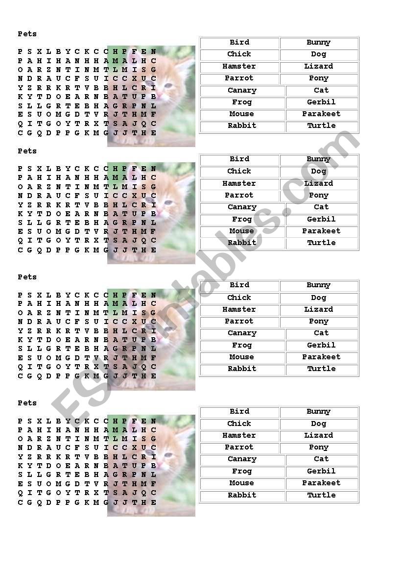 Pets-Wordsearch worksheet