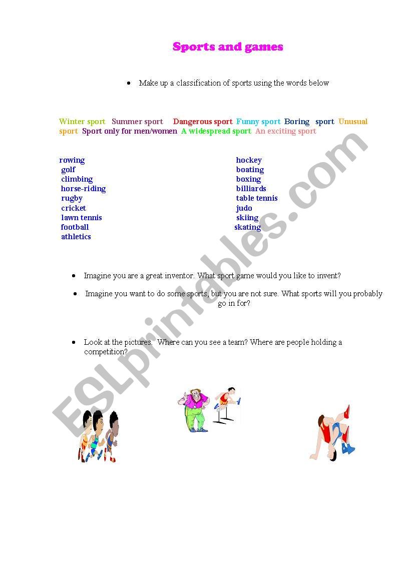 sports and games  worksheet