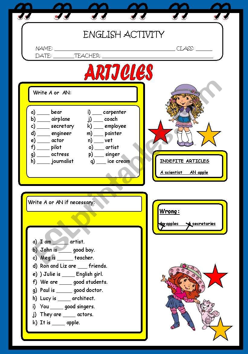 ARTICLE worksheet