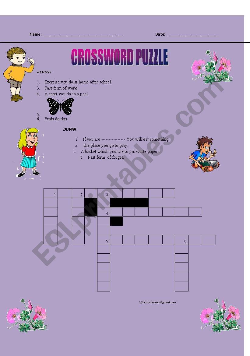 cross word puzzle worksheet