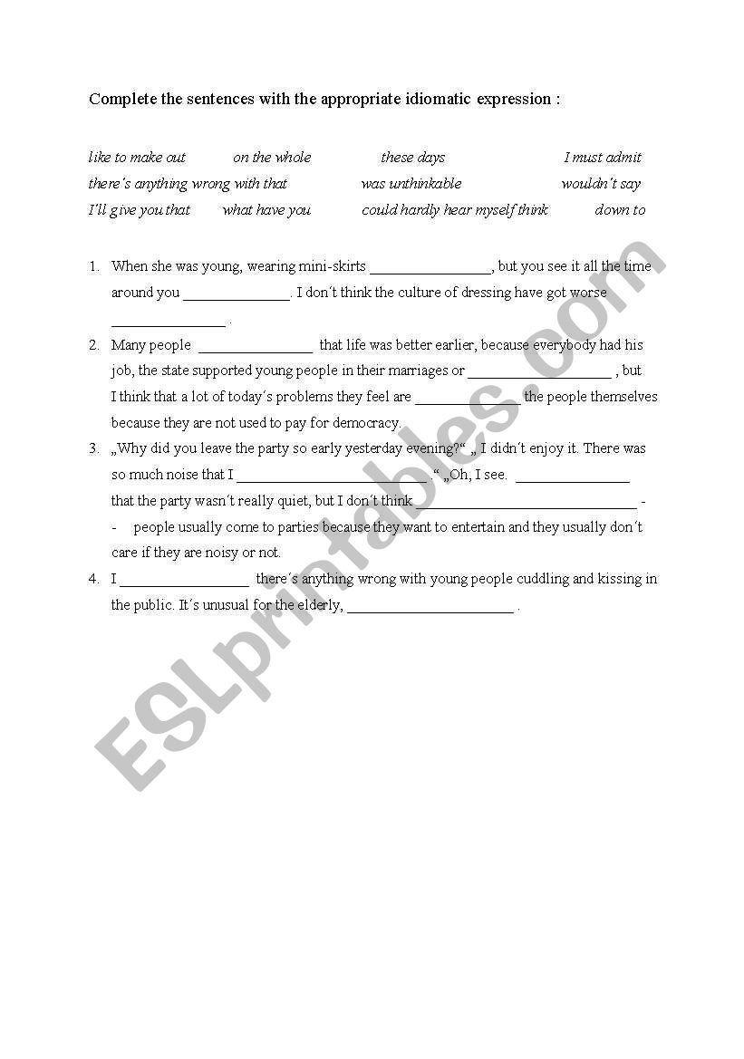 Idioms  worksheet