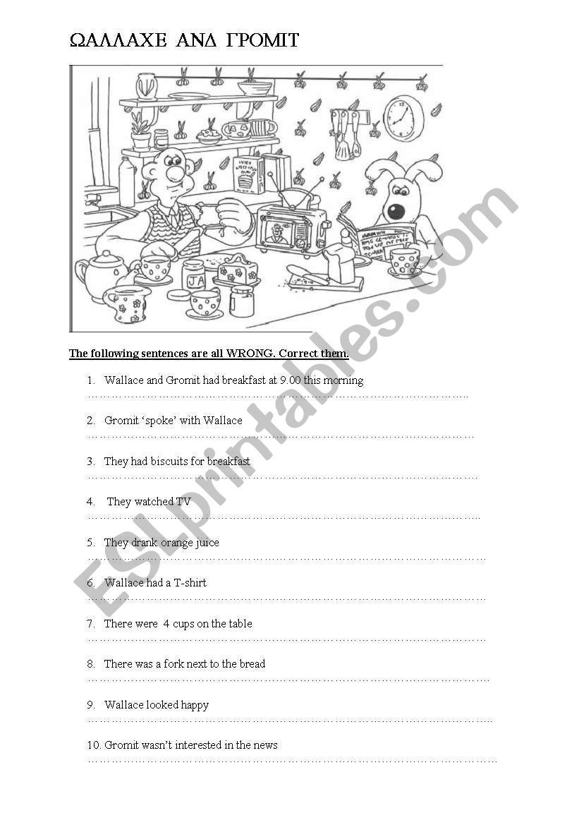 Wallace and Gromit worksheet