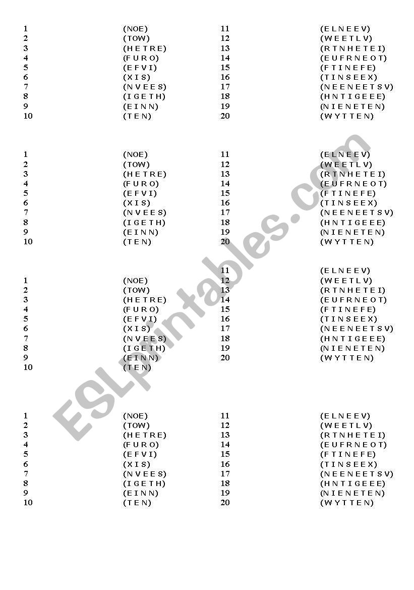 numbers worksheet