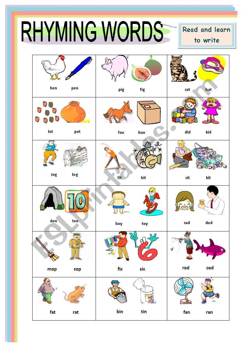 Phonetic Vowel sounds:RHYMING WORDS: (a,e,i,o sounds)1 of 5