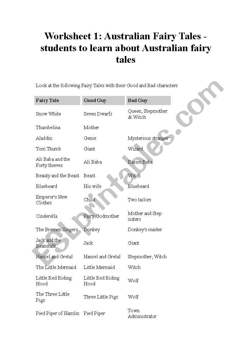 FAIRYTALES worksheet