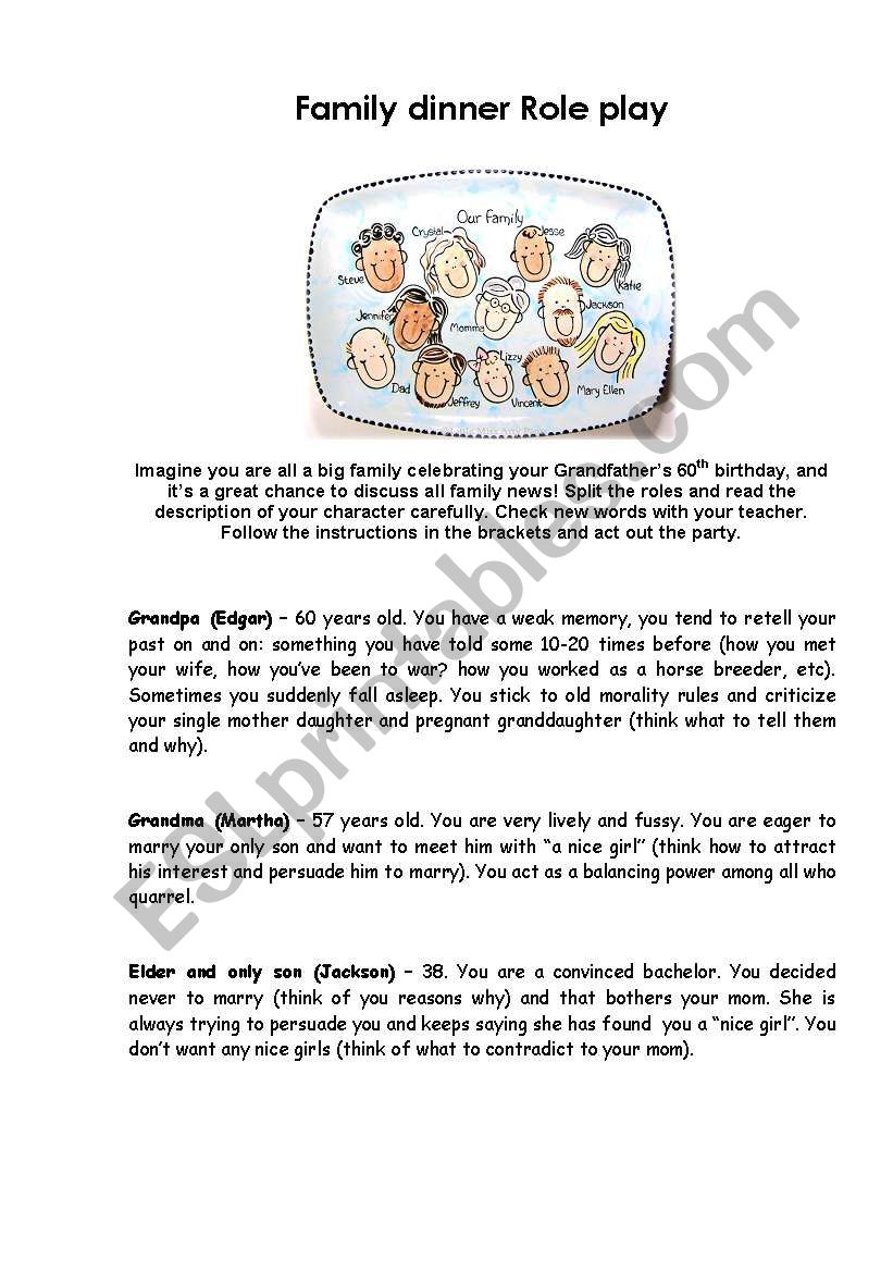 Family dinner role play worksheet