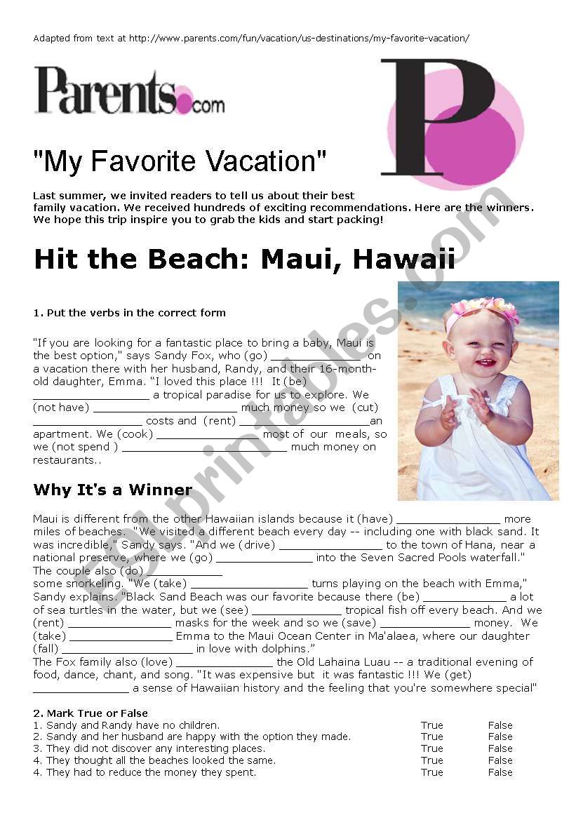 Hit The Beach: Maui, Hawaii worksheet