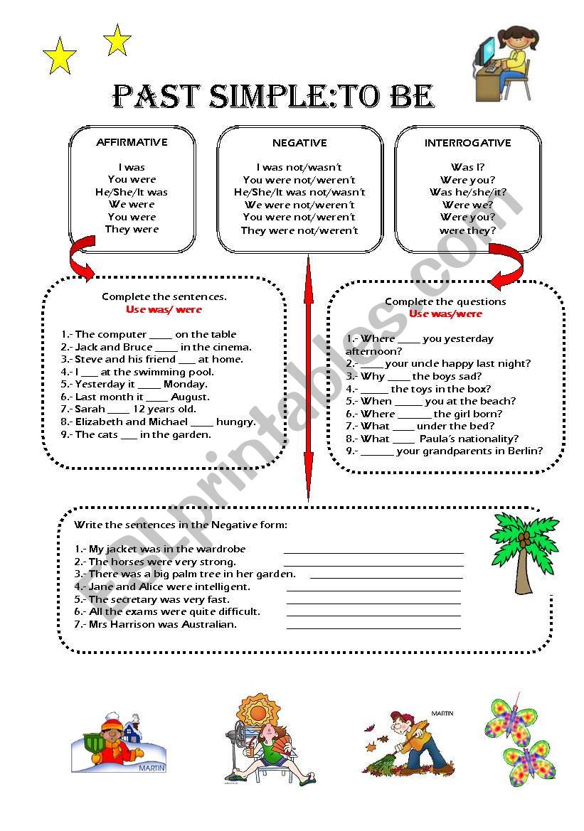 PAST SIMPLE:  TO BE worksheet