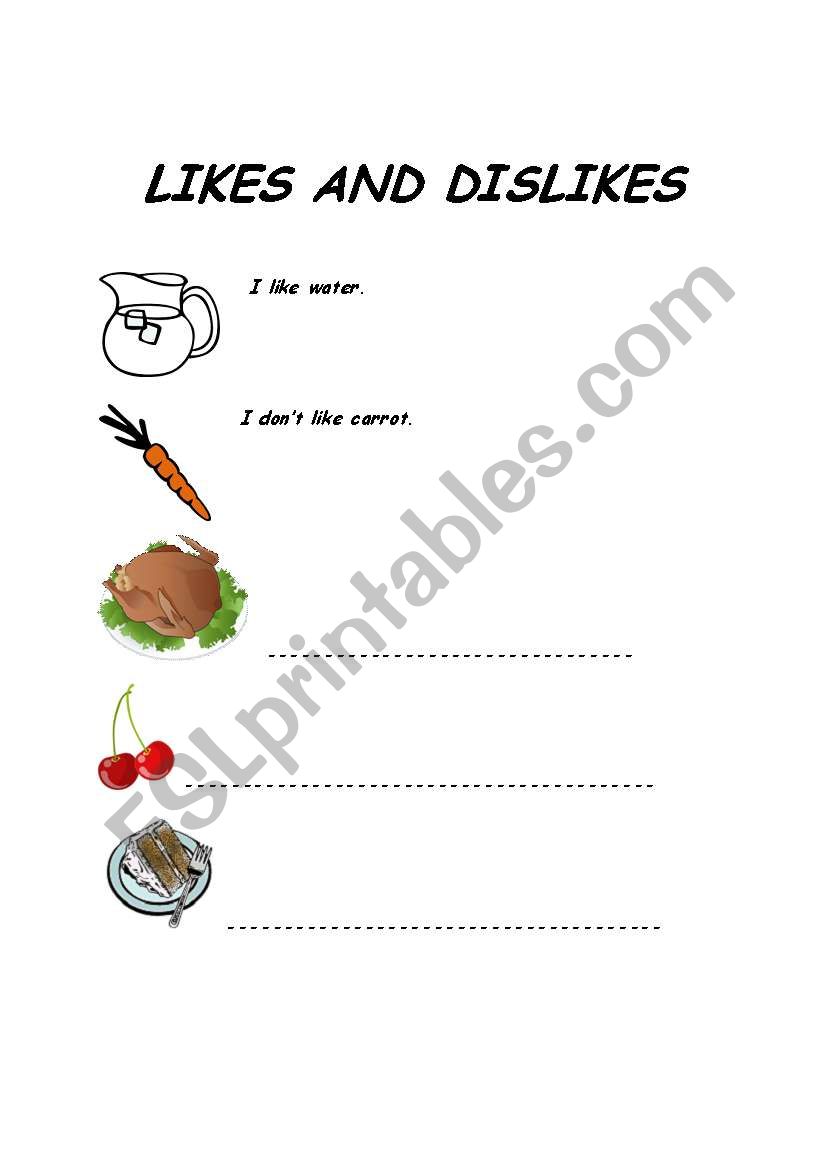 Likes and dislikes written activity