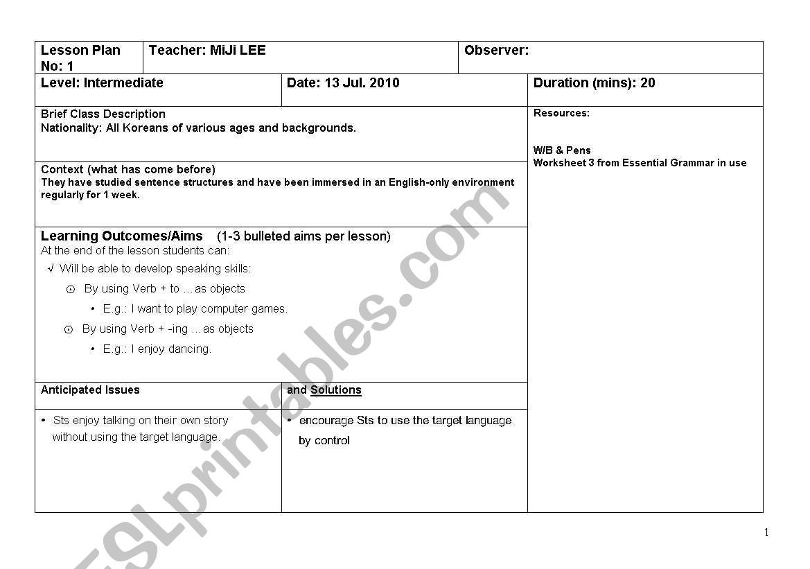 Verb + to R, Verb + ing worksheet