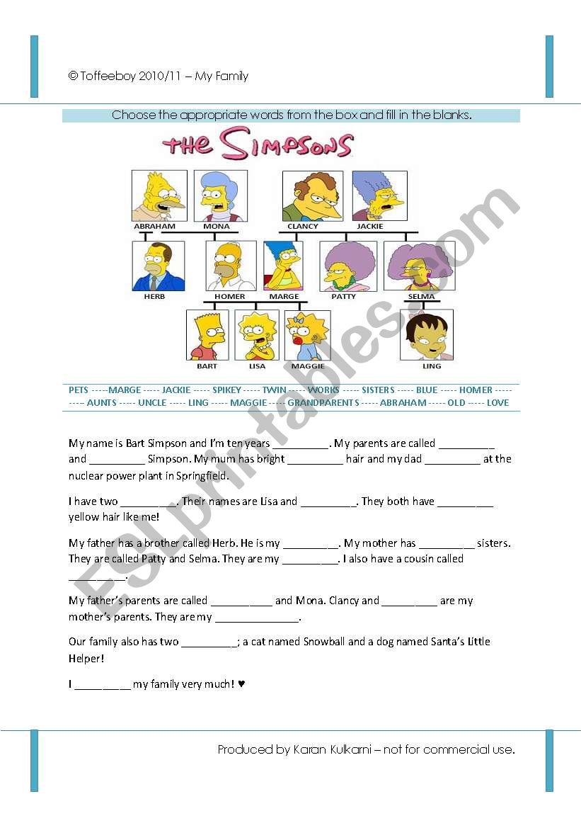 My Family - Simpsons worksheet