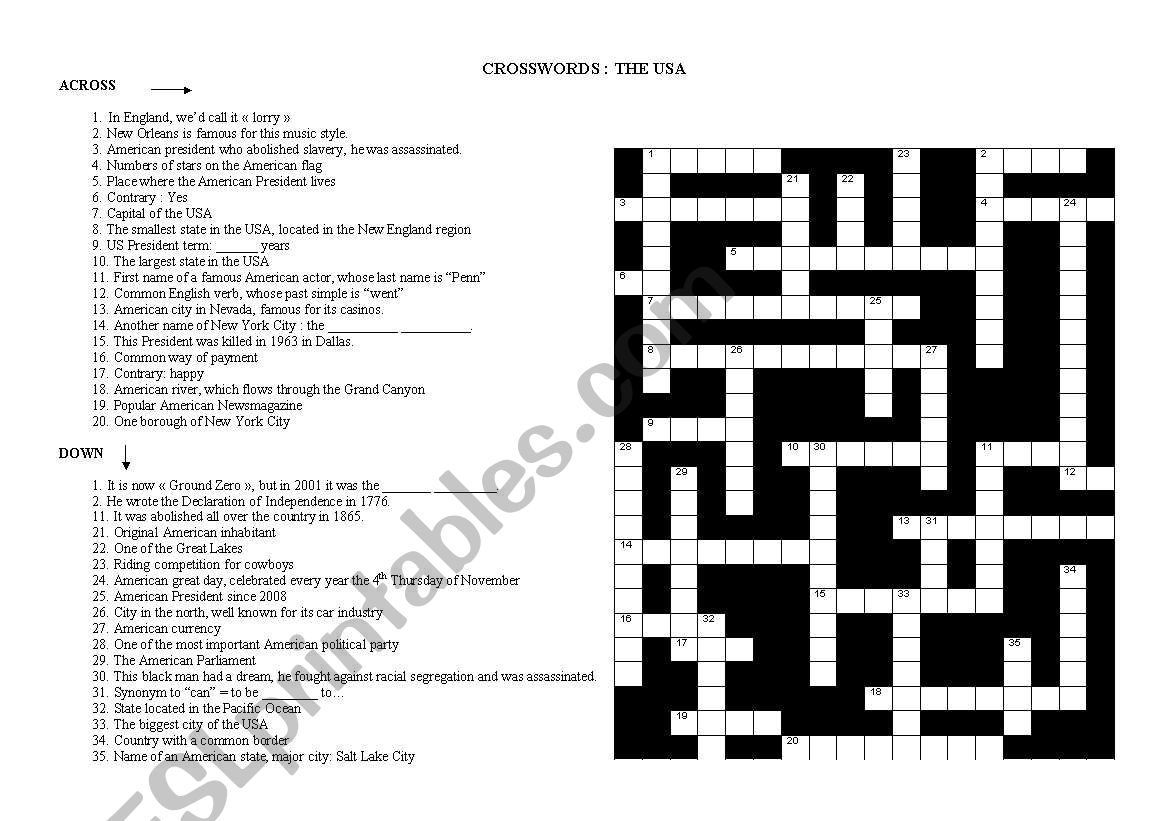 Crosswords: American culture worksheet