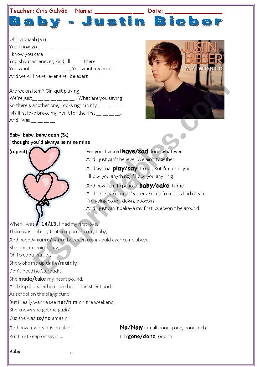 Justin Bieber - fully editable + key my pre-teen and teen students loved it