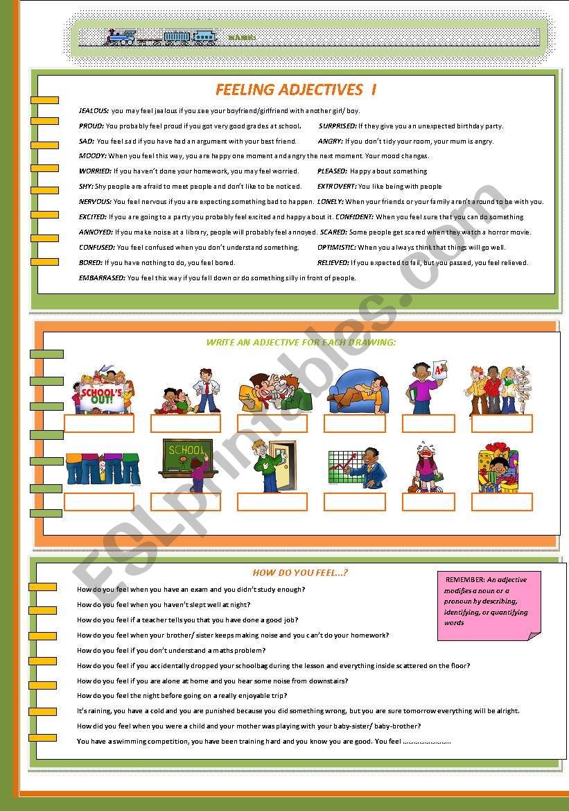 Adjectives: Feelings . Part I worksheet